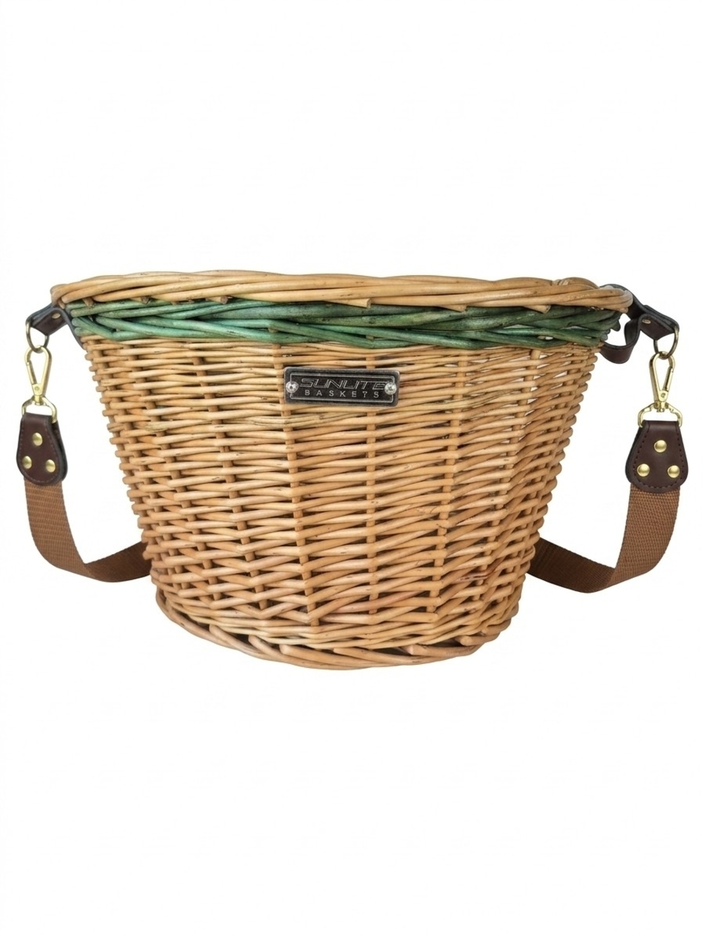 Sunlite Baskets Wicker Bike Basket with Green Trim